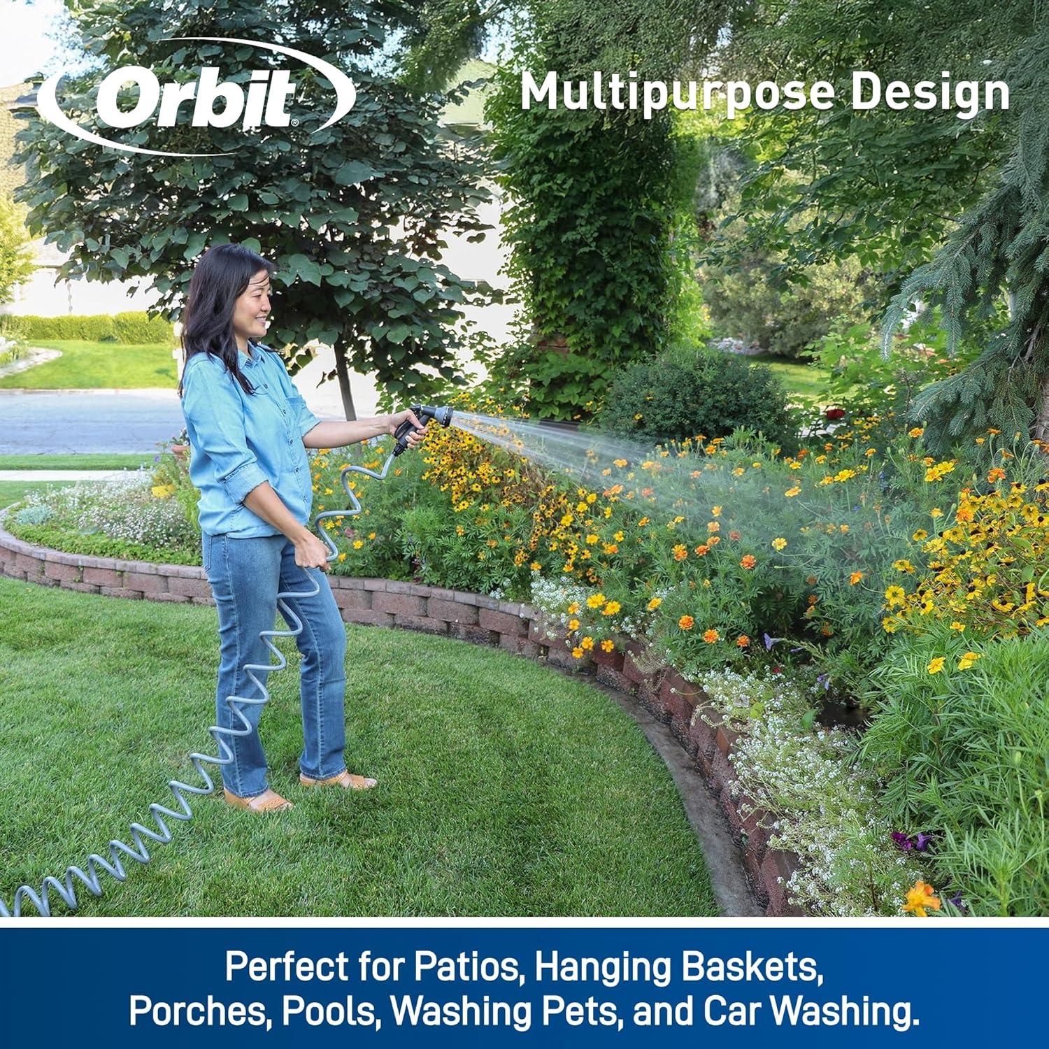 image:imageOrbit 26381 Coil Garden Hose 25 Feet with 8Pattern Hose Nozzle BlueBlue