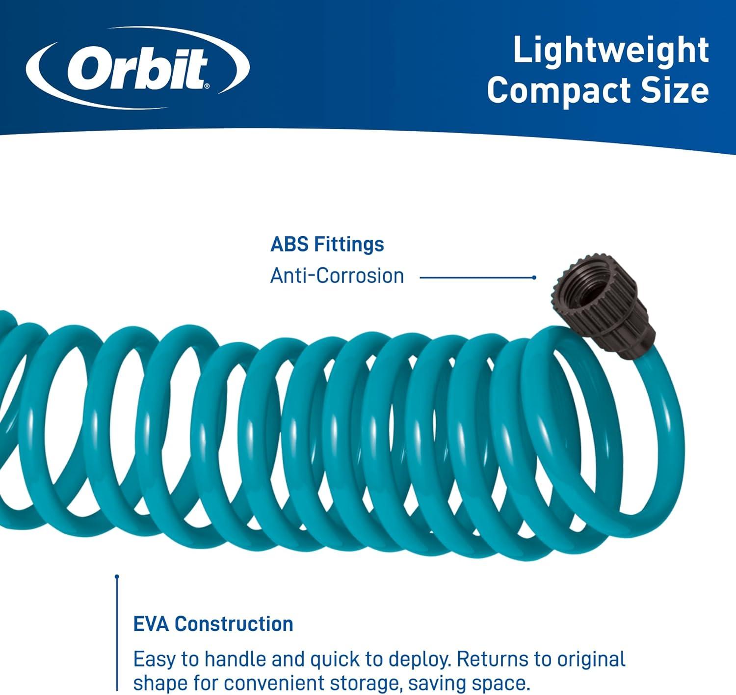 image:imageOrbit 26381 Coil Garden Hose 25 Feet with 8Pattern Hose Nozzle BlueBlue