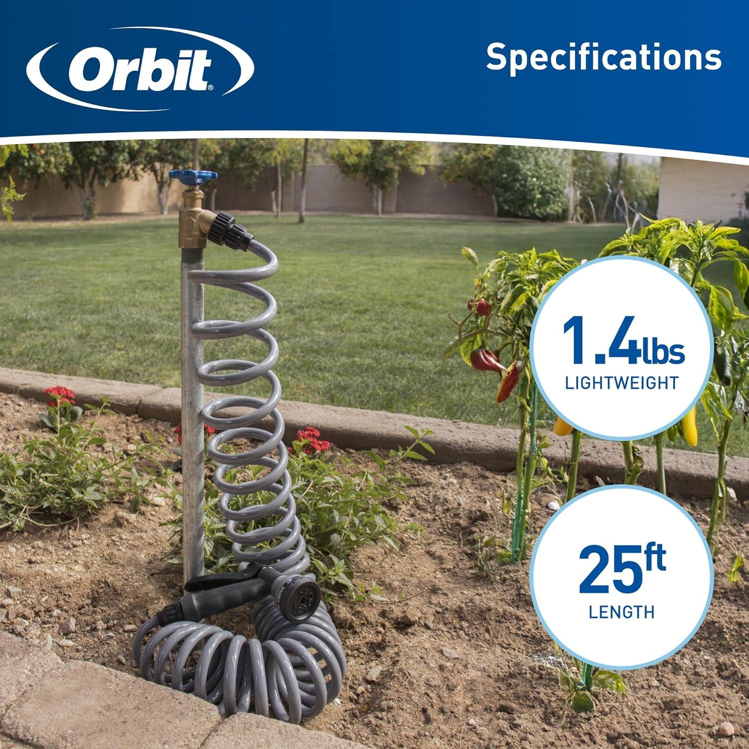 image:imageOrbit 26381 Coil Garden Hose 25 Feet with 8Pattern Hose Nozzle BlueGray