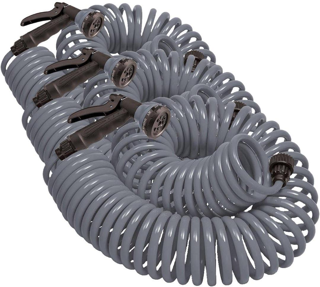 image:imageOrbit 26381 Coil Garden Hose 25 Feet with 8Pattern Hose Nozzle BlueGray