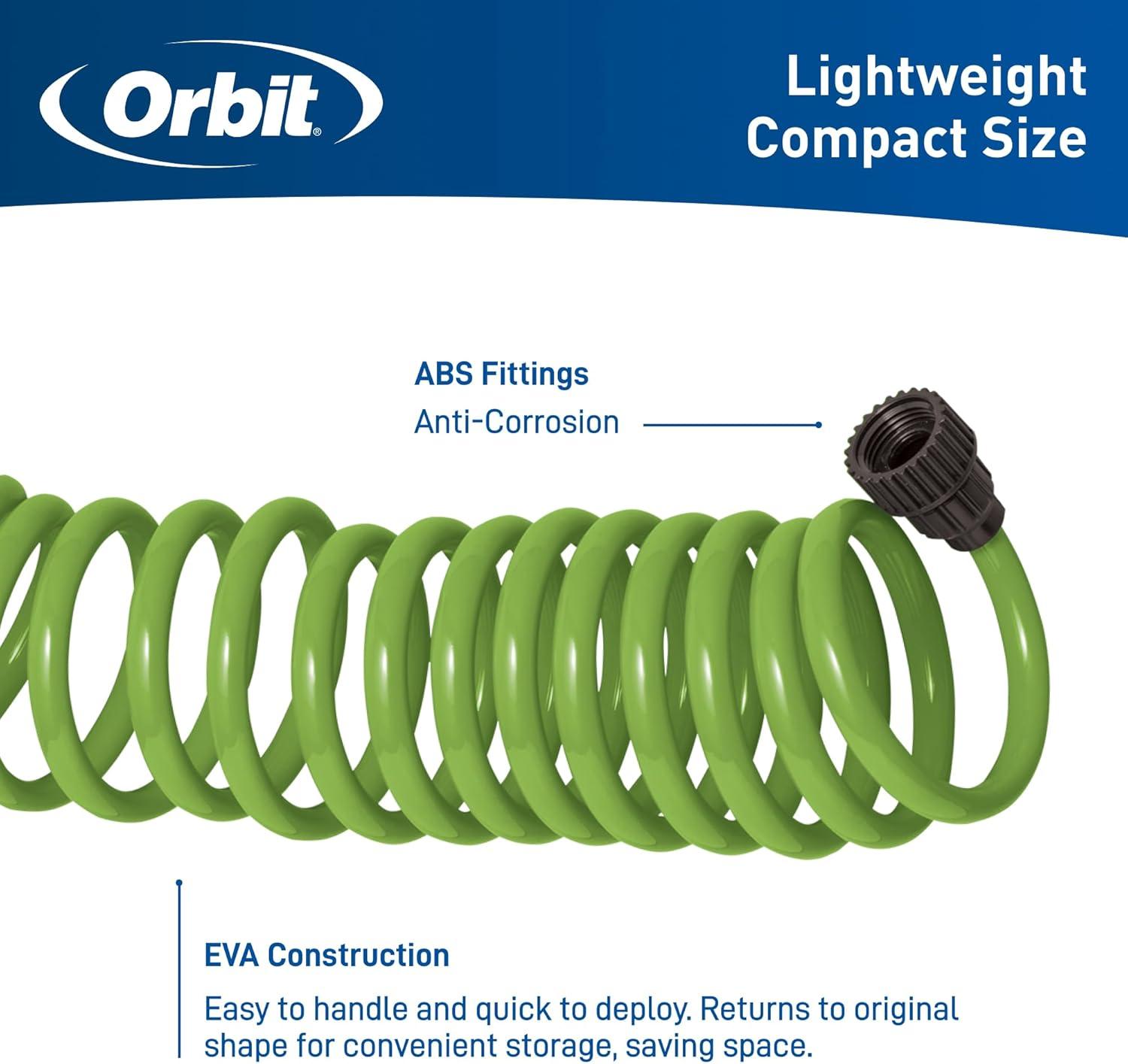 image:imageOrbit 26381 Coil Garden Hose 25 Feet with 8Pattern Hose Nozzle BlueGreen