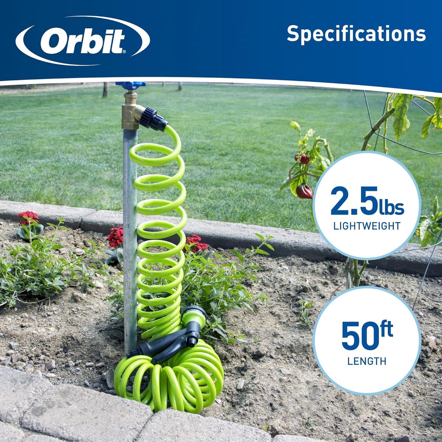 image:imageOrbit 26381 Coil Garden Hose 25 Feet with 8Pattern Hose Nozzle BlueGreen