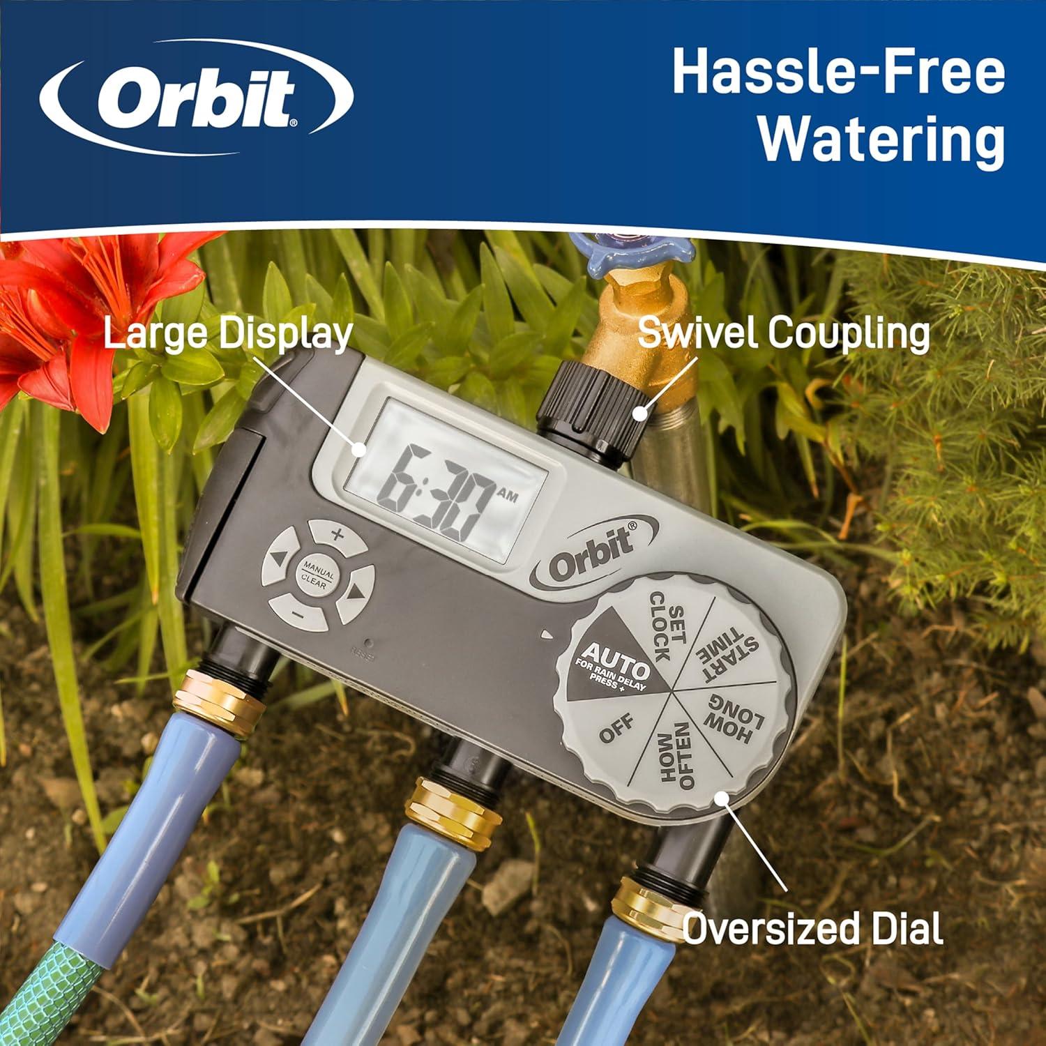 image:imageOrbit 56233D 3Outlet Digital Watering Timer 3 valves Black and Gray3 Outlet 2 Digital 1 Manual