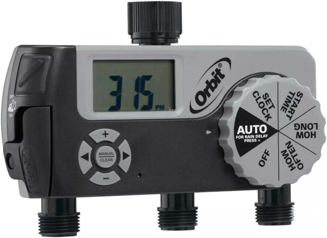 image:imageOrbit 56233D 3Outlet Digital Watering Timer 3 valves Black and Gray3 Outlet 2 Digital 1 Manual