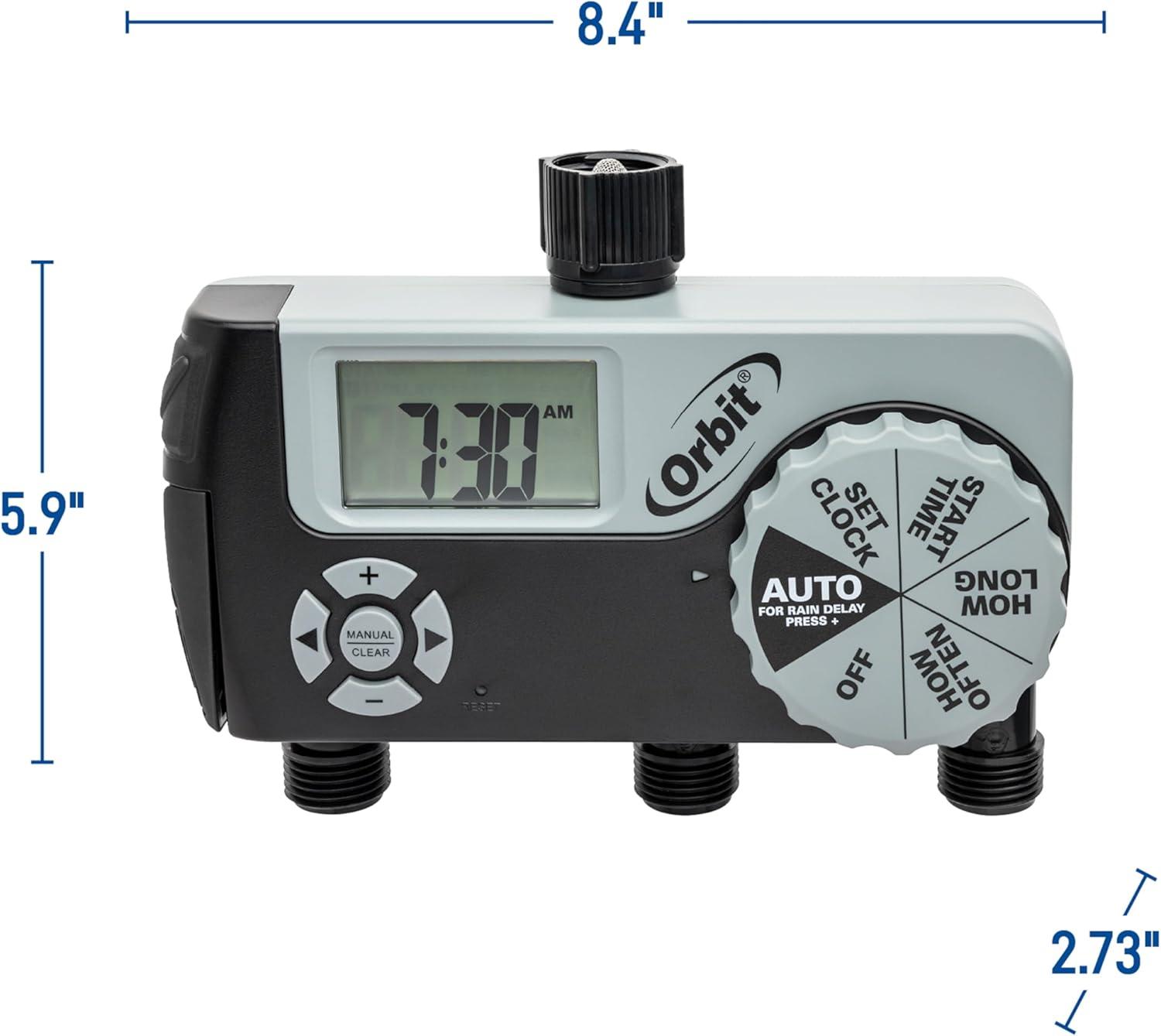 image:imageOrbit 56233D 3Outlet Digital Watering Timer 3 valves Black and Gray3 Outlet 2 Digital 1 Manual