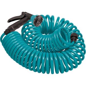 Orbit 26381 Coil Garden Hose, 25 Feet, with 8-Pattern Hose Nozzle (Blue)(Blue)