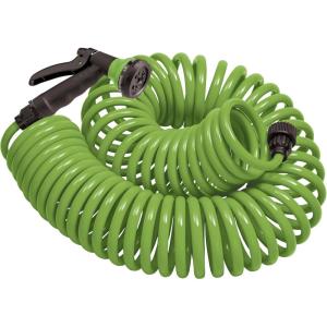 Orbit 26381 Coil Garden Hose, 25 Feet, with 8-Pattern Hose Nozzle (Blue)(Green)
