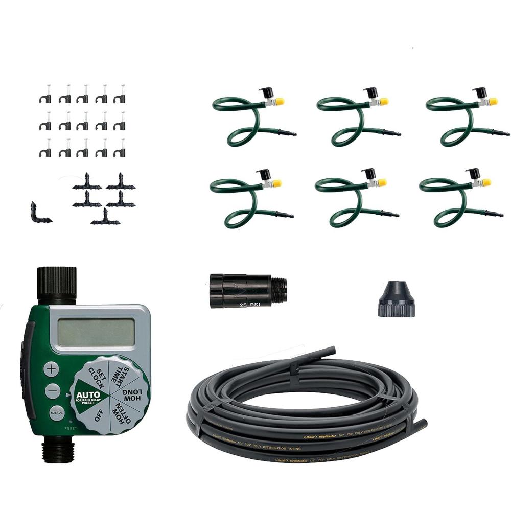 image:imageOrbit 56318 Hanging Basket Drip Irrigation Drip Watering Kit with 1Outlet Digital Hose Faucet Sprinkler Timer1Pack