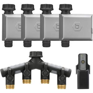 Orbit 21002 B-hyve Smart Hose Watering Timer 2-Pack with Wi-Fi Hub and Hose Splitter Gray(4-Pack Watering Timer with Wi-Fi)